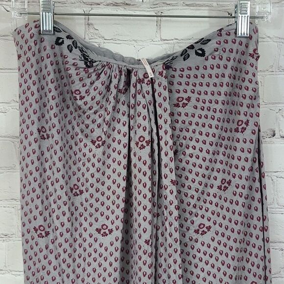 Free People Gray Print Hi-Low Midi Wrap Split Skirt Soft Knit Floral Border Maxi - Picture 4 of 11